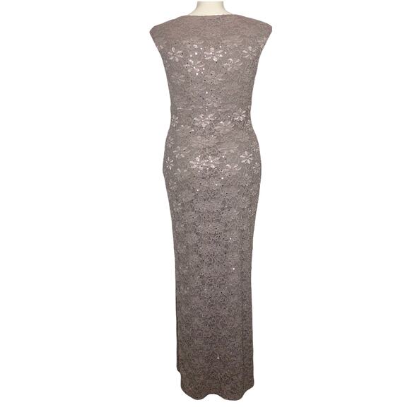 Connected Apparel Dusty Taupe Maxi Sequined Lace Evening Gown- Size 12 - Picture 7 of 10